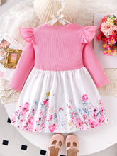 1pc Toddler Girls' Cute Long Sleeve Bow Printed Dress, Spring/Autumn